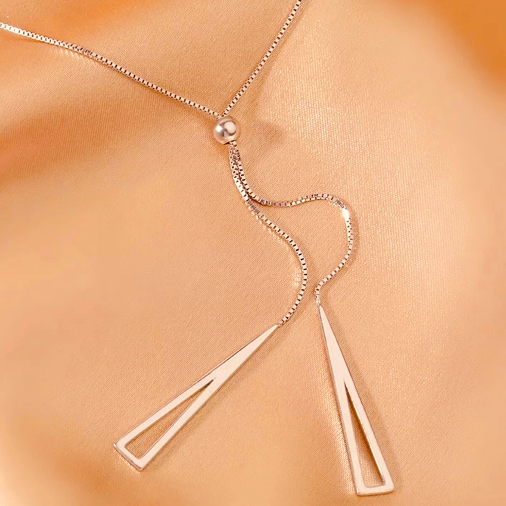 ✨✨.925 Sterling Silver Triangle Lariat Necklace✨ - Picture 2 of 5